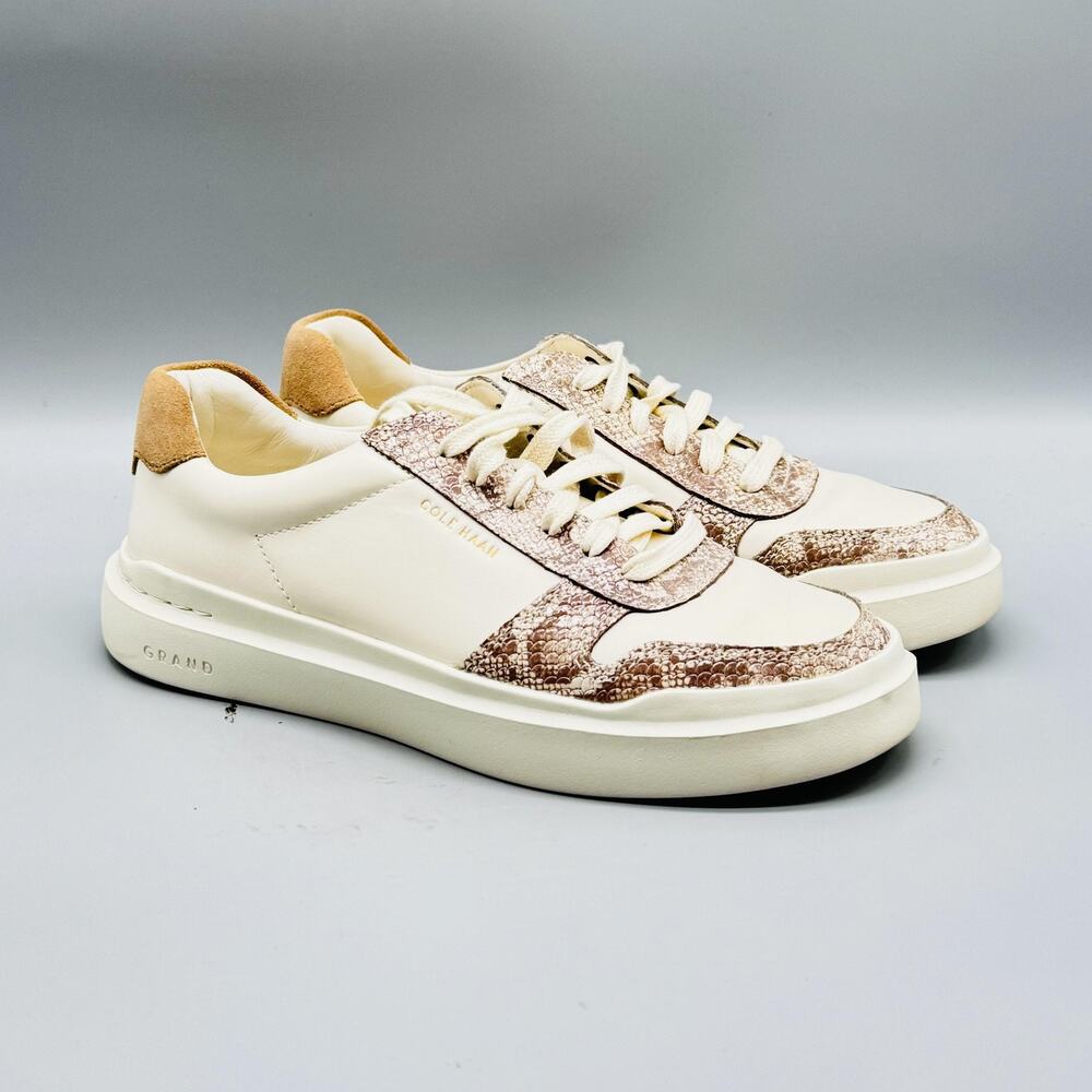 Cole Haan Shoes Womens 5 Ivory Leather Grandseries Snake Print Low Top Sneakers